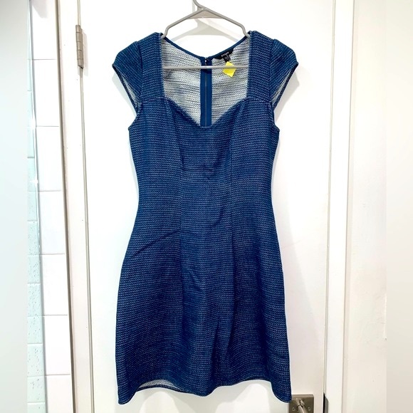 SOLD GUESS Indigo Cap-Sleeve Boucle Dress - Picture 1 of 15